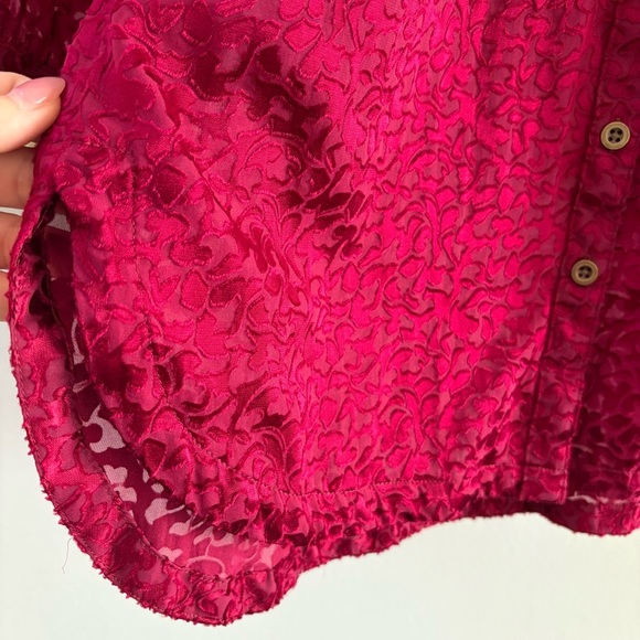 Anthropologie Susanna Burnout Velvet Buttondown Blouse Red XS - Picture 6 of 13
